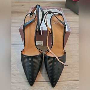 New With Box Franco Sarto A Starla Black Leather Strappy Heel Size 8.5